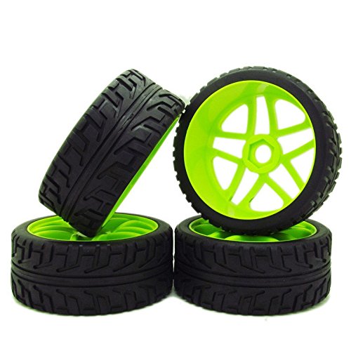 1:8 Off-Road RC Car Buggy 17mm Hub Wheel Rims and Tires H Thread Pattern Green Pack of 4