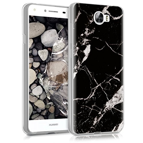 kwmobile Case for Huawei Y6 II Compact (2016) - TPU Silicone back cover case mobile phone protective case - Clear cover Design marble black white