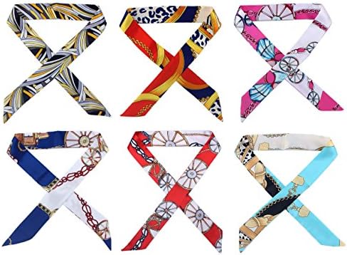 6 Packs Multi-function Silk Headbands Headwraps Neck Scarf Handbag Handle Ribbon Scarf Package Band