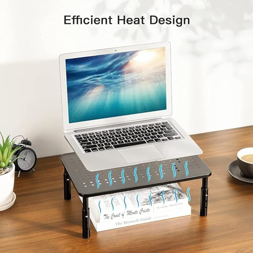 HUANUO Monitor Stand, Monitor Stand Riser 3 Height Adjustable, Monitor Riser with Airflow Vents, Laptop Stand for Desk, Laptop Riser, Desk Organizer for Monitor, 15.6