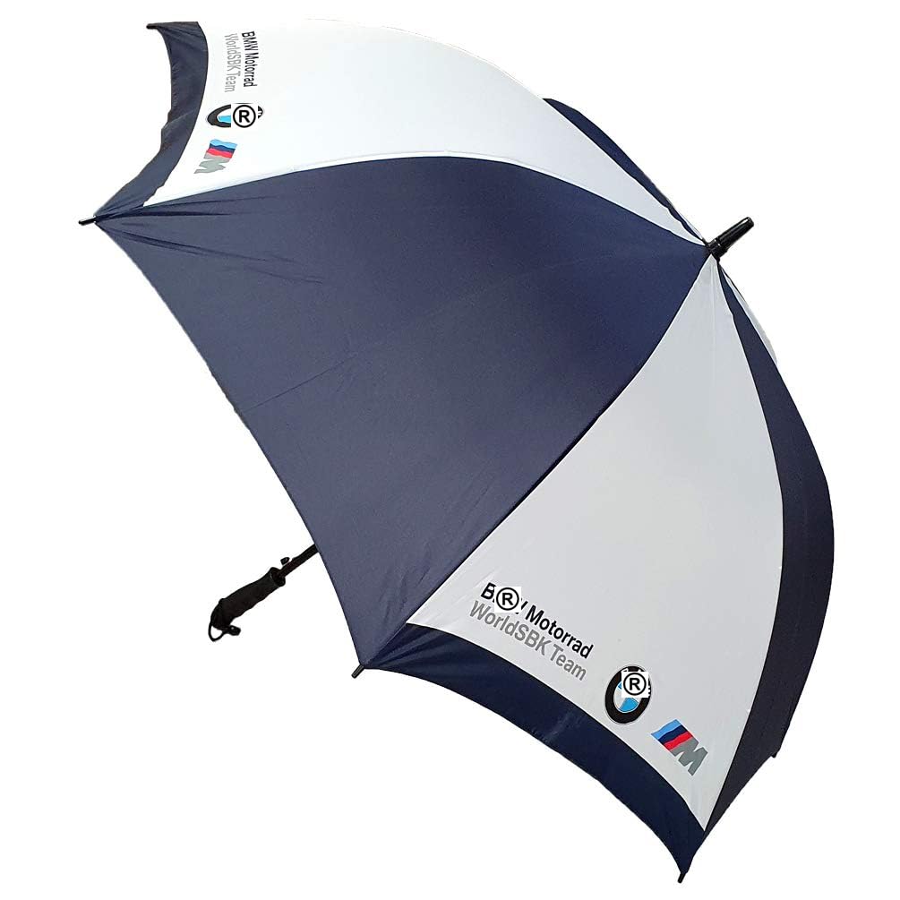 M Series B.M.W Large 44 Inch 8 Rib Umbrella | Metal Shaft with Carbon Fibre Like Outer Shell and Ergonomic Handle with Hand Strap | Strong & Wind Proof, Navy & White