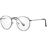 HJSTES Round Blue Light Glasses for Women Men Retro Circle Clear Lens Metal Frame Eyeglasses
