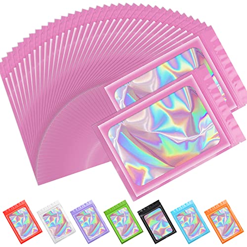 100 Pack Holographic Ziplock Bags,Smell Proof Packaging Bags, Clear