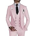 Wangyue Men's 3 Piece Slim Fit Suit Double Breasted Suit Men Formal Suit for Wedding Prom Dinner Party