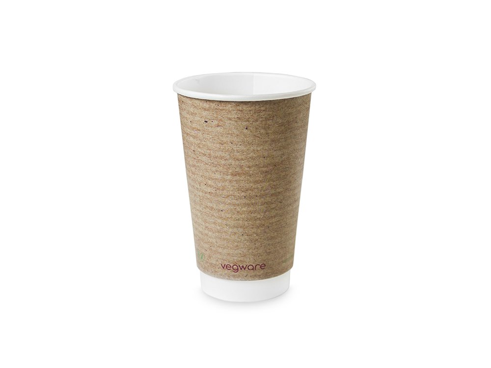 Vegware VDW-16 double wall kraft cup, 16 oz, brown (Pack of 400), 16oz