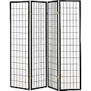 Coaster Home Furnishings Oriental Shoji 4 Panel Folding Privacy Screen Room Divider - Black