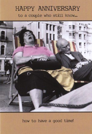 Humorous Greeting Card (PP1945) - Happy Anniversary - Couple Asleep In Deckchairs