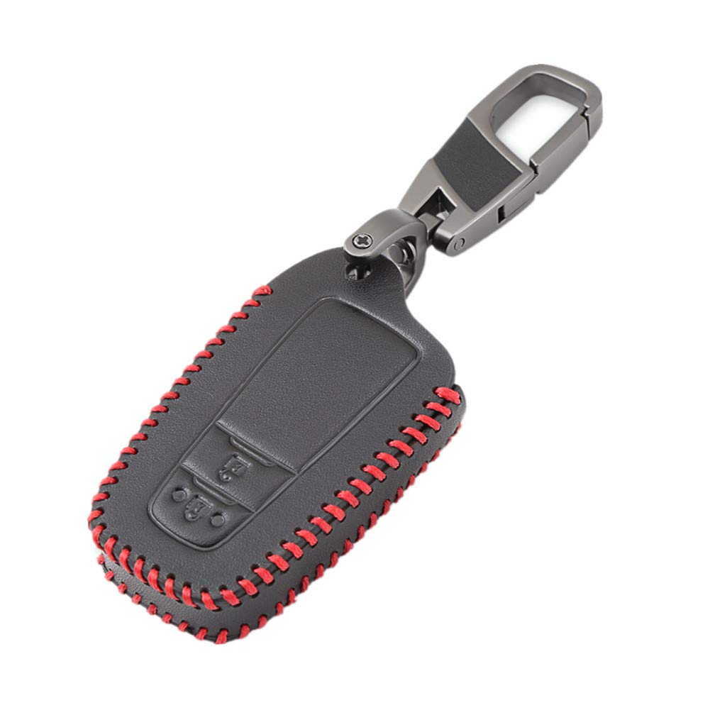 Happyit Leather Car Key Cover Cases for Toyota CHR C-HR 2017 2018 Prius 2 Buttons Keyless Keychain Accessories (Red line)
