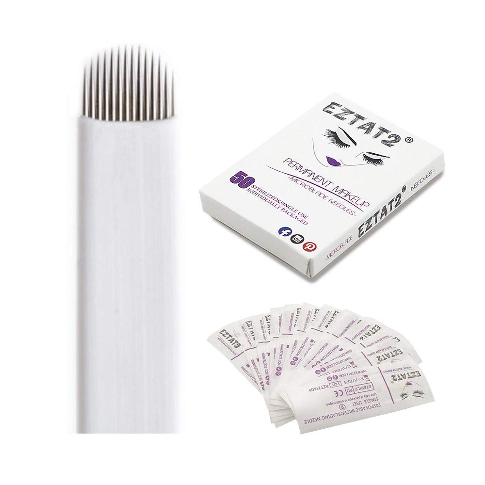 EZTAT2 50 Pcs Disposable 18 U Shape Microblading Needles Permanent Makeup Supplies Manual Eyebrow Shading Blades