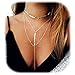 Suyi Stylish Layered Sequins Choker Necklace with Thin Long Chain Pendant for Women Lady A-Silver