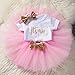 NNJXD Girl Newborn It's My 1st Birthday 3 Pcs/4 Pcs Outfits Romper+Skirt+Headband(+Leggings) Size 1 (1 Year) Pink