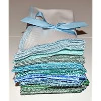Paperless Towels, 2-Ply, Heavy Duty Made from Organic Cotton Birdseye Fabric - 11x12 inches (28x30.5 cm) Set of 10 in Blues and Greens