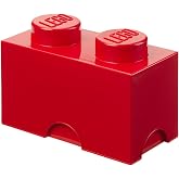 Room Copenhagen LEGO Storage Bright Red Brick 2, Stackable Bin for Toys | Medium plastic organizer box for kids playroom; BPA and PVC free; measures 4.9 x 9.8 x 7.1 in; holds 400 bricks