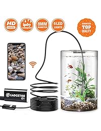 Endoscopio inalámbrico   Gadgetise cámara de inspección boroscopio WiFi Cámara HD de 2 megapixeles, impermeable, funciona con Android Windows iOS Iphone Samsung y todas las tabletas, 5 metros (16.4 pies)   semirrígida