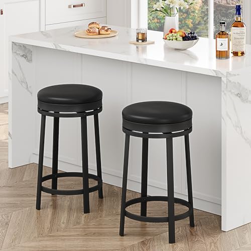 IDEALHOUSE 24'' Swivel Bar Stools Set of 2 with Footrest, Modern Counter Height…