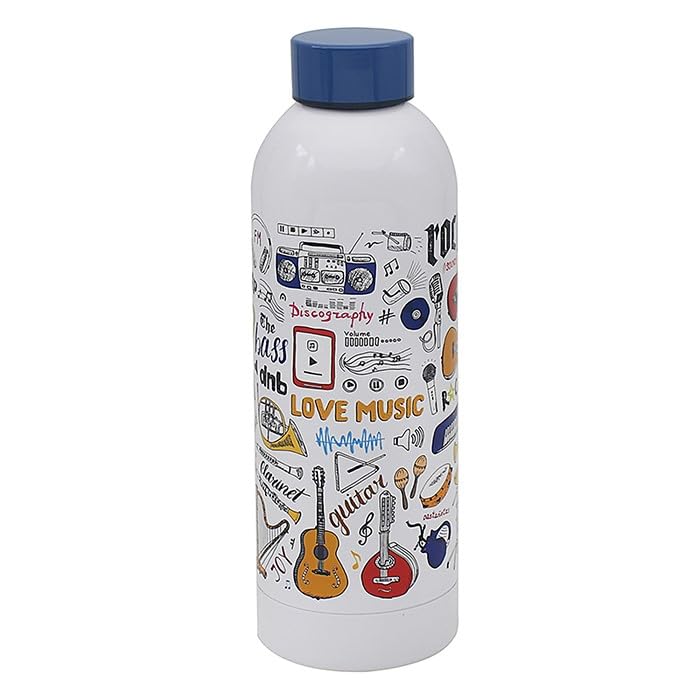 Lesser & Pavey 500ml Musical Designed Stainlesss Steel Water Bottle | Eco Friendly Stainlesss Steel Bottle With Lid & Carry Handle | Stainlesss Steel Bottle For Office Sports or On The Go - Love Music