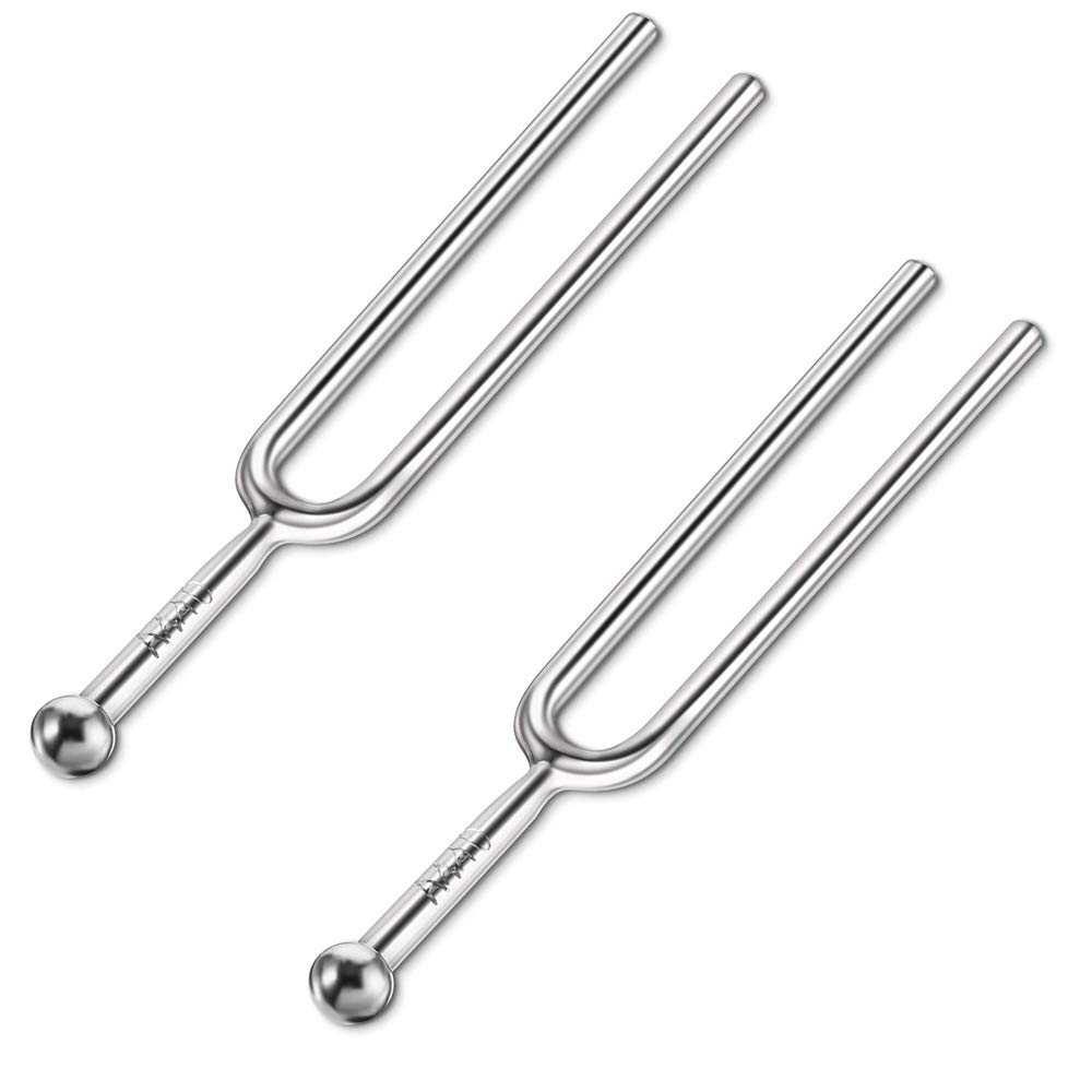2 Pieces Tuning Fork, Instruments Tuning, Piano Tuning Fork, Violin Guitar Tuner Instrument, Stainless Steel Standard A440 Hz Chakra Tuning Forks Tone Tool for Musical Device (Silver)
