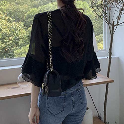 Women Short Ruffle Sleeve Sheer Bolero Tie Front Chiffon Cardigans for Dresses