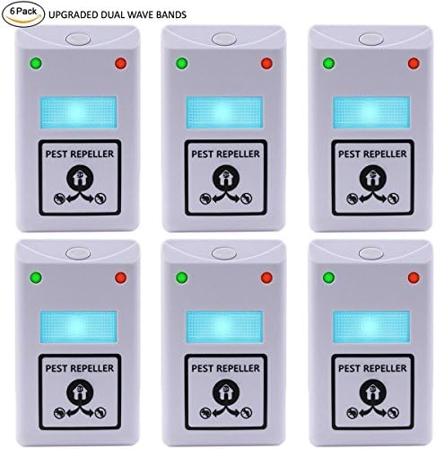 [2018 UPGRADED] Ultrasonic Pest Control Repeller - Electronic Mice Repellent for Insects, Mice, Mouse, Bed Bugs, Spiders, Mosquitoes, Roaches, Ants - Non-toxic, No more Trap, Spray &amp; Bait (6 Packs)