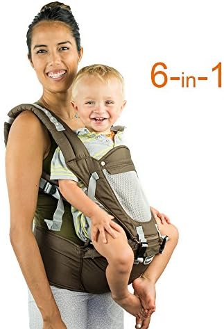 Front Back Baby Carrier with Hipseat - 6 Position 360° Ergonomic All Seasons Child Sling for Newborn,Infant &amp; Toddler (Brown)