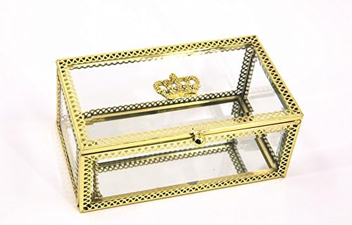 ROSE BUSH Classical crown glass rectangle Rings Earrings Necklace Display Storage Case Box Gold