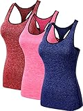 Neleus Women's 3 Pack Dry Fit Compression Long Tank Top,8007,Red,Blue,Pink,M