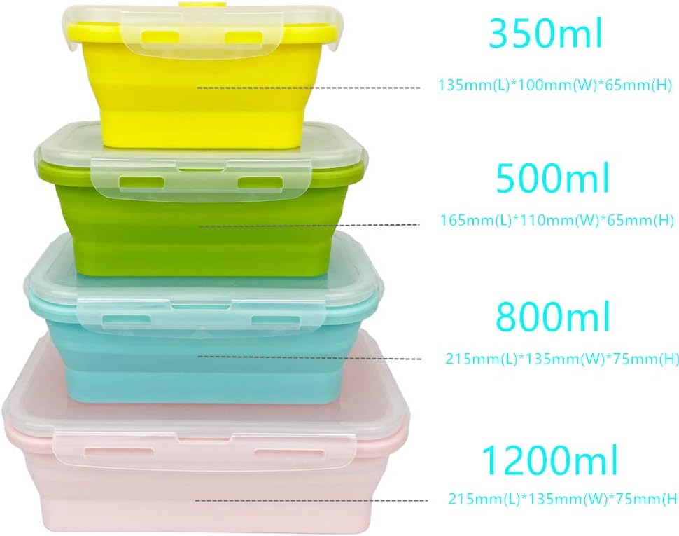 Ewrap Collapsible Food Storage Containers Silicone Collapsible Bowls with Airtight Lids for Camping - Image 3