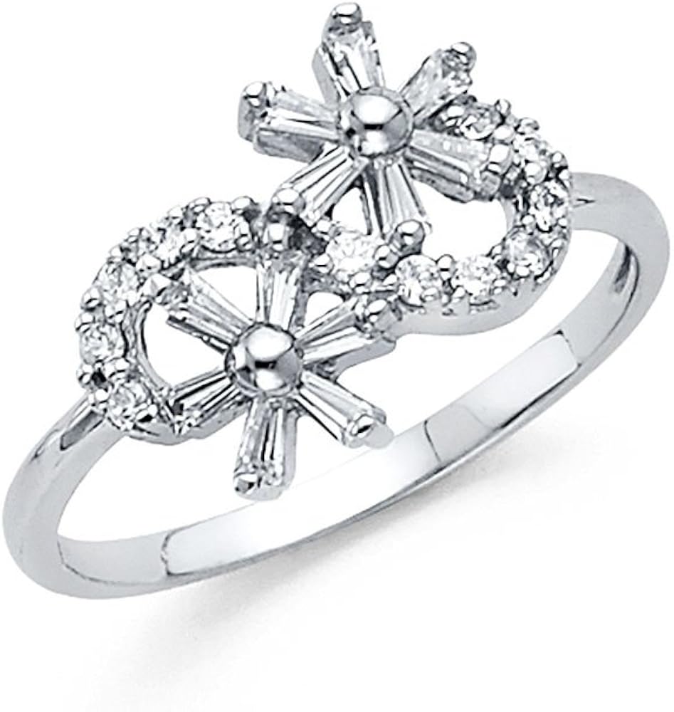 The World Jewelry Center 14k White Gold Flower