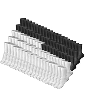 683/10 Women's Crew Sock 9-11 50 Black + 50 White - 10 Packs (100 Pairs Total)