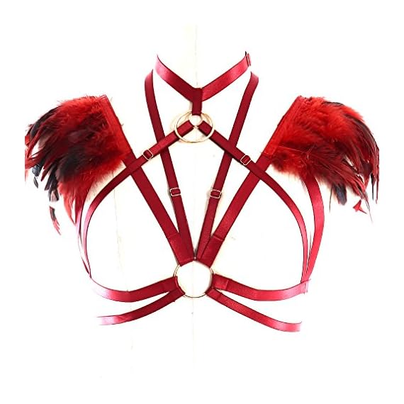 Feather-Harness-Bra-Epaulette-Shoulder-Wings-Women-Festival-Rave-Gothic-Punk-Body-Plus-Size-Wine-red