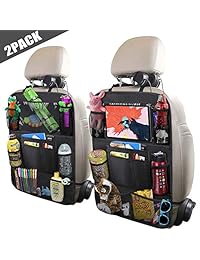 ULEEKA Organizador de asiento trasero de coche con soporte para tableta de 10" + 9 bolsillos de almacenamiento para asiento trasero protectores de asiento alfombrillas para botella de juguete Libro bebida, ajuste universal accesorios de viaje para ni