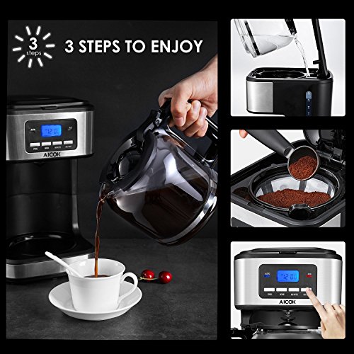 AICOK Coffee Maker, 12 Cups Programmable Drip Coffee Maker with Coffee