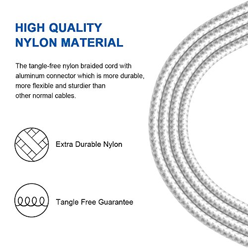Phone Cable 5Pack 3FT 3FT 6FT 6FT 10FT to USB Syncing Data and Nylon Braided Cord Charger Charging Cable Compatible Phone XS MAX, XR, X, 8, 7, 7 Plus, 6, 6s, 6 Plus, 5, 5c, 5s, SE -Silvergray