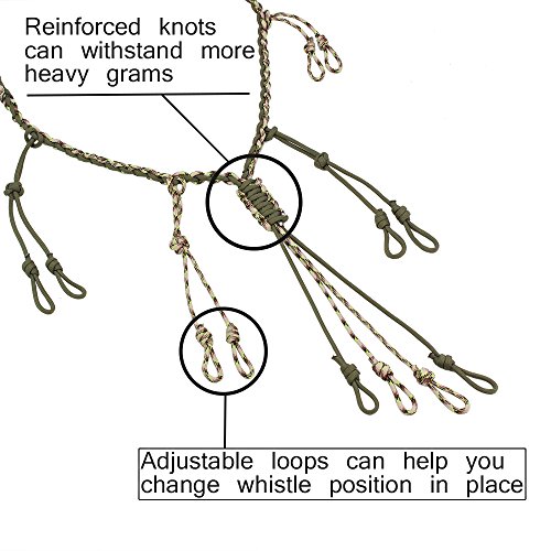 PSKOOK Duck Call Lanyard Paracord Hunting Goose Calls 12 Adjustable Loops Outdoor Predator Gear for Pheasant Waterfowl Hand Braided Necklace (Army Green) - Thumbnail 2