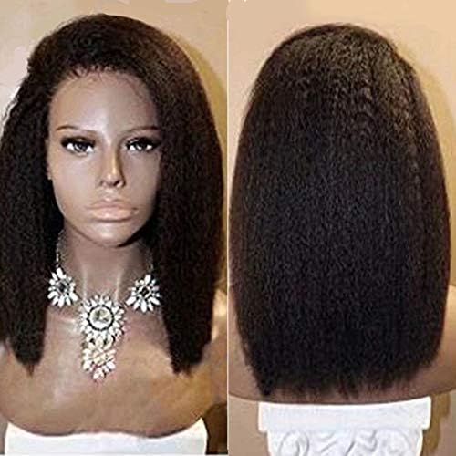 Preplucked Lace Frontal Wig Human Hair 150% Density Brazilian Virgin Hair Italian Yaki Glueless Lace Front Wigs Kinky Straight Human Hair Wigs for Black Women Natural Hairline 22" Natural Black Color