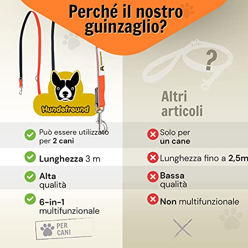 Hundefreund Multifunctional Leash (6 in 1) Adjustable 3M Hanging Reflective Dog Leash with 3 Rings for Medium and Large Dogs, Double Shoulder Leash and Sports Leash