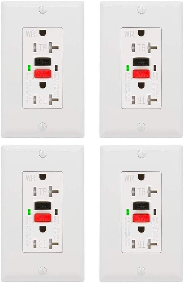 GFCI Outlet 20 Amp 4 Pack, UL Listed, Tamper-Resistant, Weather Resistant Receptacle Indoor or Outdoor Use, LED Indicator with Decor Wall Plates and Screws (White)