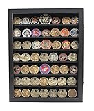 Military Challenge Coin Display Case Cabinet Rack Shadow Box Wood, real Glass Door (COIN56-BL)