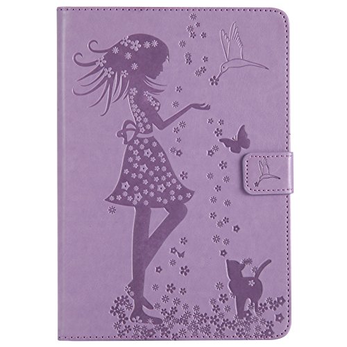 iPad Mini 2 Mini 3 Case, LittleMax(TM) Lightweight PU Leather Flip Stand Embossed Bird & Butterfly & Girl Case Smart Cover with Auto Wake/Sleep for Apple iPad Mini 3/2/1 -#3 Purple