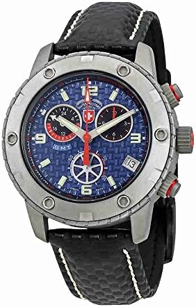 CX Swiss Military Men's Motor Sport 44mm Black Leather Band Steel Case Swiss Quartz Blue Dial Watch 27471