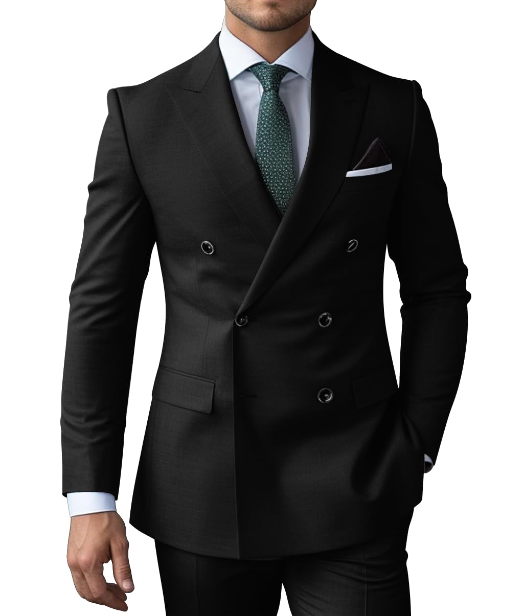 Photo 1 of Mens Double Breasted Suits Men’s 3 Piece Slim Fit Black Suit for Men Business Wedding Tuxedo Solid Blazer Vest Pants 3XL