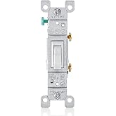 Leviton 15 Amp, 120 Volt, Toggle Framed Single-Pole AC Quiet Switch, Residential Grade, Grounding, 10-Pack, 1451-2WM, White