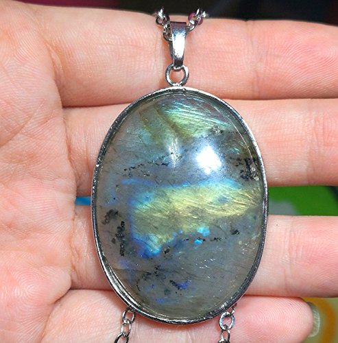 1 Pcs 2'' Hand Carved Natural Gemstone Jewllery Pendant,DIY Accessory for Necklace 50mm (Labradorite)