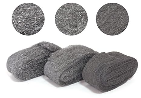 PREMIUM Stahlwolle (7 cm) - Metall Polierset (3x 150) Feinheitsgrad fein grob mittel - für Stahl Messing Kupfer Chrom Alumini