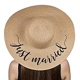 The Chic Soul Straw Wide Brim Floppy Hat - for Bridal Shower Bride Gift Bachelorette Party Engagement Beach Vacation Honeymoon Wedding - Adjustable Folding Sun Protection (Just Married)