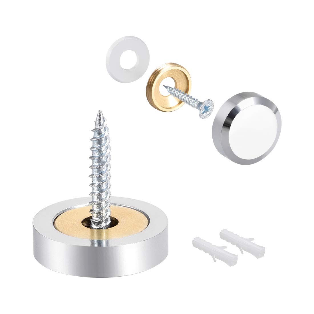 sourcing map Mirror Screws Decorative Cap Cover Nails Polished Stainless Steel 22mm 8pcs