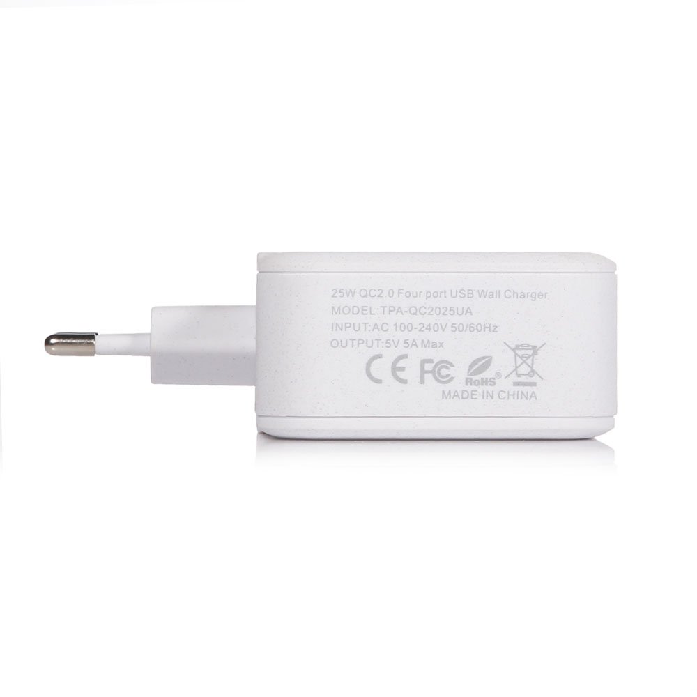 Lumsing Caricabatterie da muro 4 Porte USB (3 Porte Intelligenti + 1 Porta Quick Charge) Caricatore Portatile da Viaggio per iPhone, Samsung, HTC, Nokia iPad, iPod, Nexus - Bianco