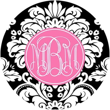 iFUOFF Mousepad Black and White Retro Pattern Background and Pink Monograms Customized Round Mouse Pad 200x3mm