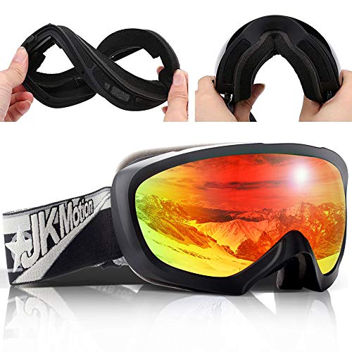 JK MOTION Ski Goggles Men Youth Boys Women and Girls Anti Fog Snowboard Goggles UV400 ATV Snow Skiing Ski Glasses OTG Over-The-Glasses Interchangeable Lens Flexible Soft TPU Frame Helmet Compatible