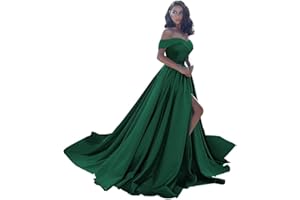 HOMDOR Off Shoulder Satin Prom Dresses Ball Gown Plus Size Formal Dresses for Women Wedding Dress with Slit